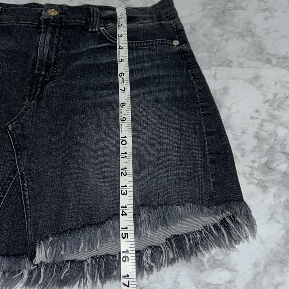 7 FOR ALL KIND WOMENS BLACK FRAYED HEM DENIM MINI SKIRT Sz 32 - Picture 6 of 7